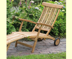 Gartenliege Sonnenliege Flores Deckchair aus Teakholz mit Räder